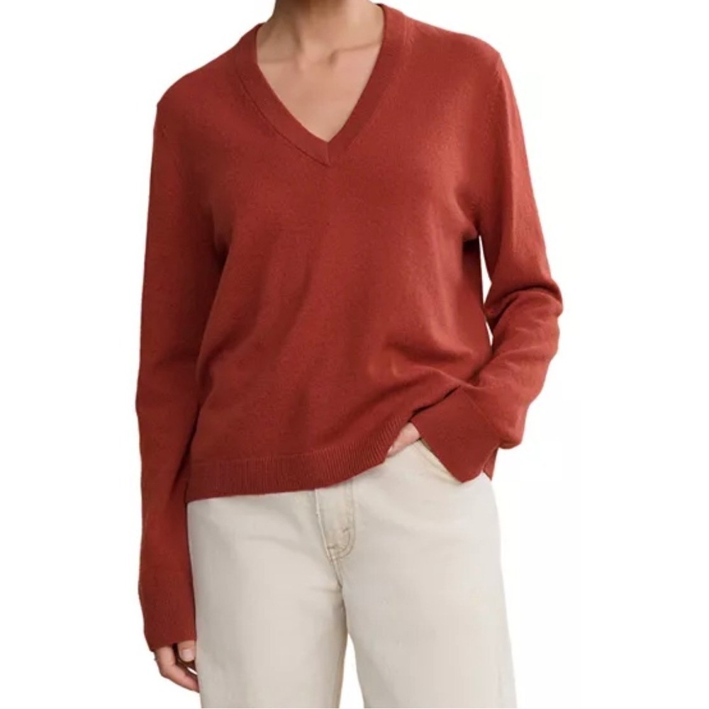 Jenni Kayne Flynn Cashmere V-Neck Sweater S Sienna 100% Cashmere Quiet Luxury